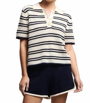 NEW VELVET BY GRAHAM & SPENCER lumae sweater polo in milk/navy